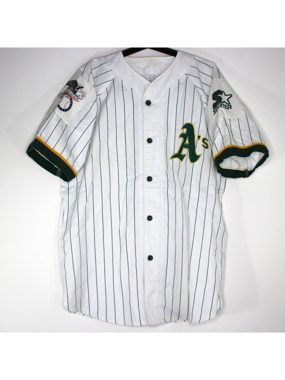 Vintage Starter Men Large Oakland Athletics Pinstripe Baseball Jersey RARE N1504